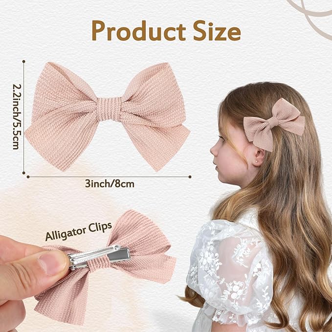 Oaoleer 40Pcs 3Inch Hair Bows for Toddler Girls, Velvet Neutral Pigtail Bows Alligator Clips Hair Barrettes Accessories for Baby Little Girls Kids