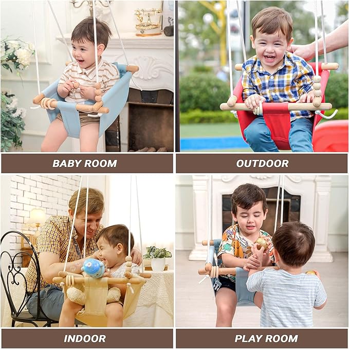 Baby Swing Outdoor and Indoor - Canvas Baby Swing 6 Months to 3 Years, Durable Baby Swing Chair, Indoor Baby Swing, Outdoor Baby Swing, Full Set of Ceiling Screws (Brown)