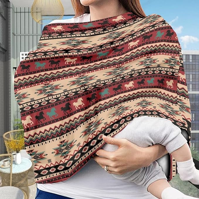 Aztec Infant Stroller Cover Dust Cover Multi-Use Car Seat Canopy Cover Privacy Protection Reusable Stroller Canopy Covers Stretchy Breastfeeding Shawl