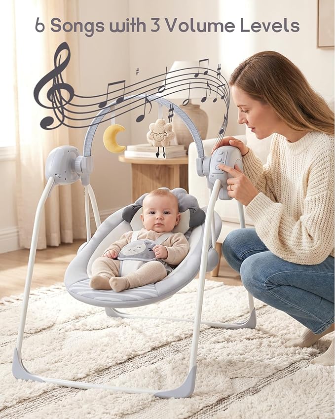 Baby Swings for Infants, Portable Baby Swing with 5-Speed, with Music and Timing for 0-9 Months 6-20 lbs