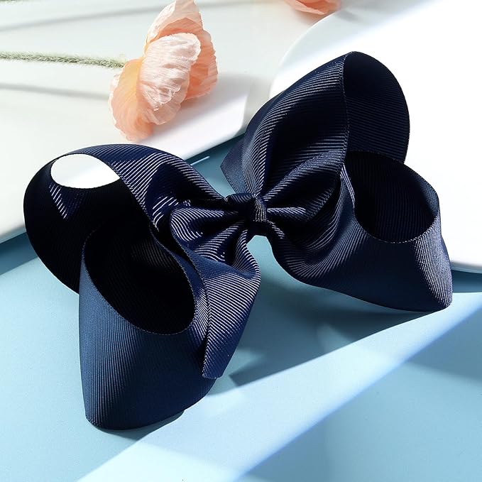 Oaoleer Navy Layered Grosgrain Ribbon Barrettes Hair Clips, Hair Accessories for Baby Girls, Infants, Toddlers, Kids, Teens, Children (6inch-Type A)