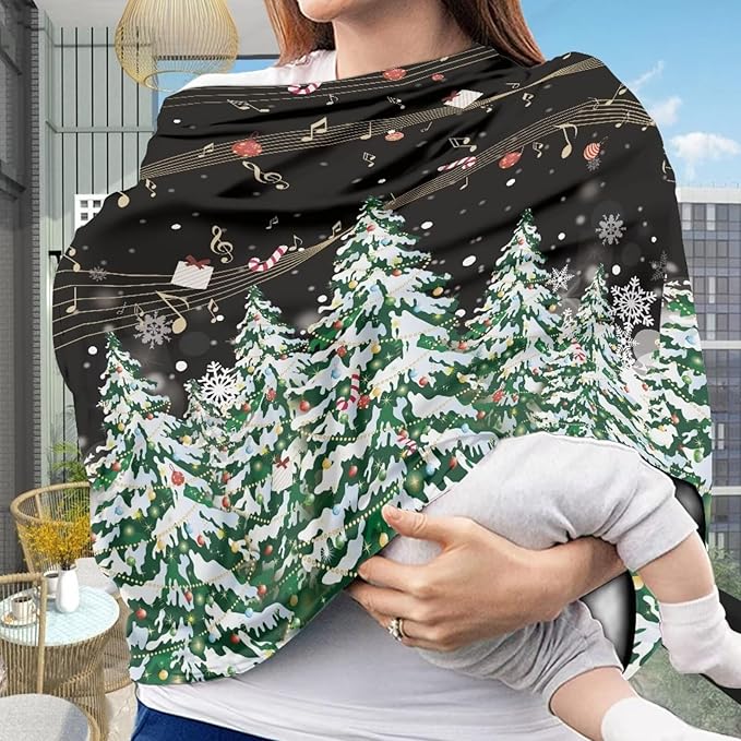 Christmas Car Seat Canopy for Babies Stretchy Nursing Cover Christmas Decoration Muti Use Cover for Shopping Cart,Car Seat,High Chair,Stroller, Xmas Tree Print