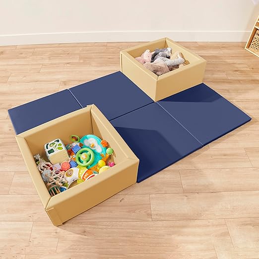 ECR4Kids SoftZone Play Patch Activity Mat Squares, Modular Playmat, Navy, 4-Pack
