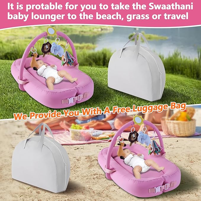 Portable Baby Lounger for Travel,Breathable & Comfortable 100% Cotton Infant Lounger, Baby Nest 0-24 Months Machine-Washable Newborn Lounger,Newborn Essentials,Supervised Use
