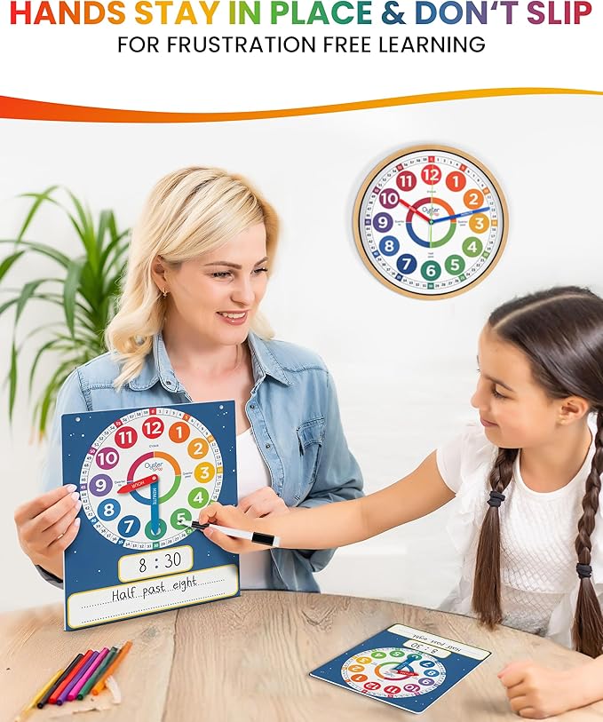 5 Pack Dry Erase Learning Clocks - Award-Winning Large Magnetic Clock & 4 Student Practice Clocks - Analog & Digital Classroom Teaching Tools - Includes E-Book to Help Kids Tell Time Easily