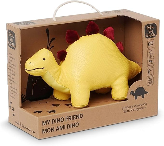 Little Big Friends Dino Friends | Stimulate the Senses with Colors, Textures & a Tinkling Bell | Vegan Leather | Easy to Clean | Steffy the Stegosaurus