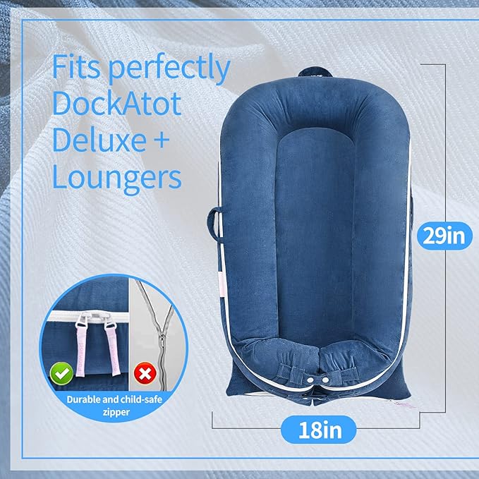 Corduroy Baby Lounger Cover for Dockatot Deluxe + | 100% Cotton Hypoallergenic Newborn Premium Quality Spare Cover(Cover Only) (Blue)