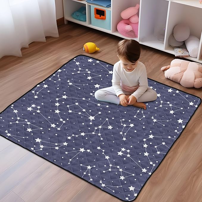 Baby Play Mat Blue Star Universe Galaxy 50 x 50 Playpen Mat Baby Play Mats for Floor Play Gym Crawling Mat Non-Slip Cushioned Baby Playmat for Infants, Babies, Toddlers