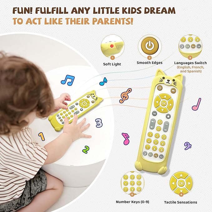 KIRALUMI Baby Remote Control Toy with Kitten Silicone Cover - Educational Musical Baby Toddler Toys with Realistic Play, Lights, and Sounds - 6, 9, 12, 18 Month Boys Girls Toys Gift.