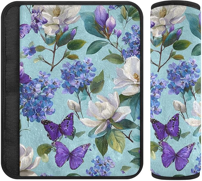 2 Pack Seatbelt Covers Seat Belt Cover Pad for Adults Boys Girls Car Seat Strap Covers Pads Cushion Universal Shoulder Strap Pad Protector for Backpack Camera Bag 6.5 Inch Elegant Hydrangeas Magnolias