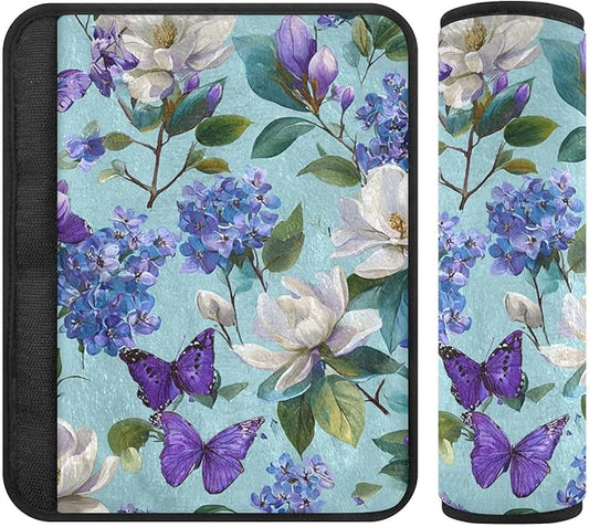2 Pack Seatbelt Covers Seat Belt Cover Pad for Adults Boys Girls Car Seat Strap Covers Pads Cushion Universal Shoulder Strap Pad Protector for Backpack Camera Bag 6.5 Inch Elegant Hydrangeas Magnolias
