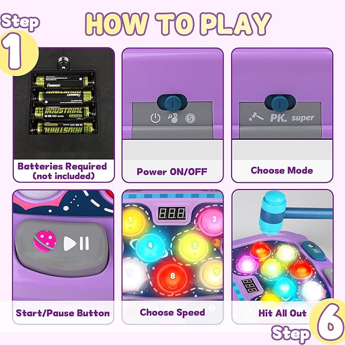Whack Game Mole,Toys for 3+ Year Old,Birthday Gifts for 3 4 5 6 Year old Boys,Boys Toys Age 3,Toddler Gifts,2 Player Game Toy,Larger 11*15in Whack Toy with 5 Modes,9 Speeds,54 Levels and Light&Sounds