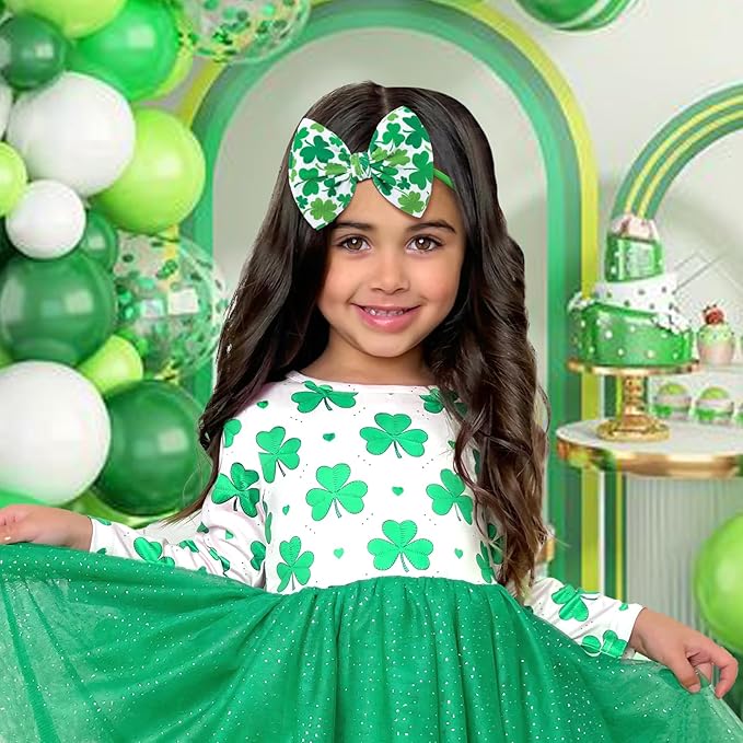 YanJie Baby Bows Headbands - Shamrock Headbands with Green Bows for Newborn Girls, Infants and Toddlers, St Patrick's Day Hair Accessories