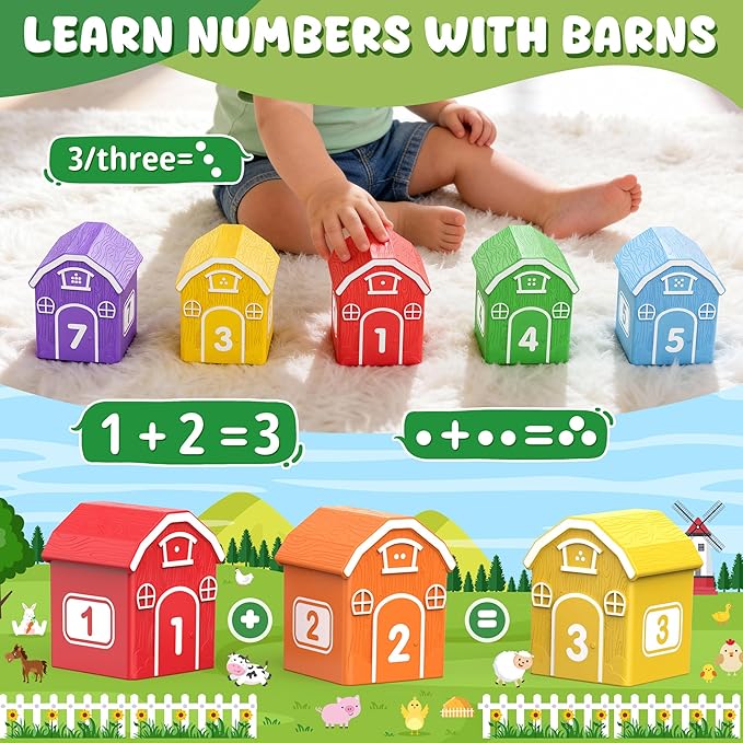 Montessori Toys for Toddlers, 21Pcs Farm Toys with Storage Bags/Playmat Counting, Matching, Sorting Preschool Learning Toy Including 10 Animal Finger Puppets Birthday Gift
