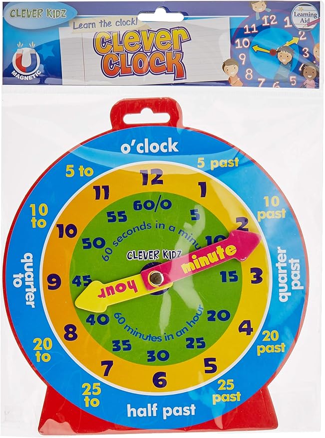Premier Stationery Clever Kidz Magnetic Clever Clock, 23cm, Fun Learning Clock for Kids, Magnets Included