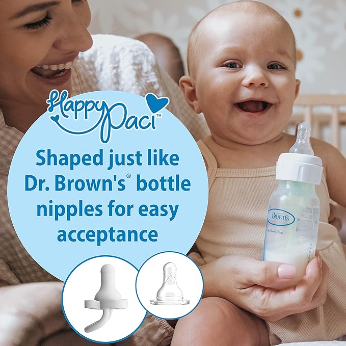 Dr. Brown's HappyPaci 100% Silicone Baby Pacifier, Contoured One-Piece Design, Black/Gray/White + Gray/Green/Ecru, 0-6m, BPA-Free, 6-Pack