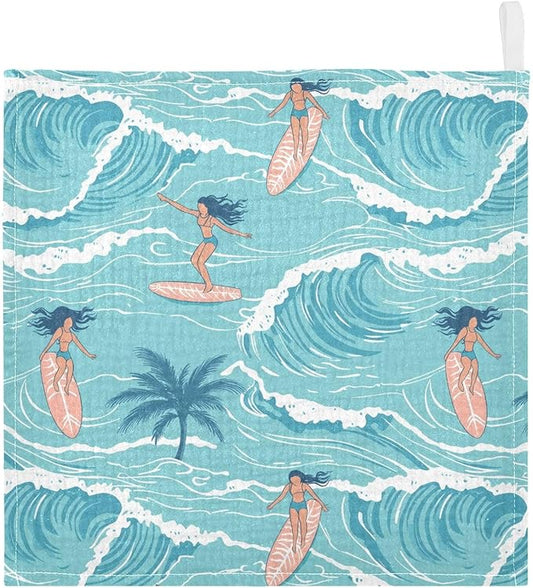 vvfelixl Summer Girl Surfing Baby Burp Cloths Baby Muslin Washcloths for Boys Girls Cotton Babys Face Towel for Newborn Infants Soft and Absorbent 11.8 X 11.8 in, 5 Pack