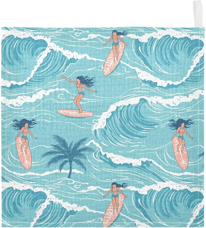 vvfelixl Baby Muslin Washcloths Summer Girl Surfing Baby Burp Cloths Cotton Babys Face Towel for Newborn Infants Boys Girls Soft and Absorbent 11.8 X 11.8 in, 3 Pack