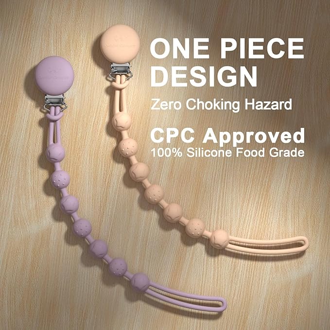 Cuddle Campus Silicone Pacifier Clip Holder with One Piece Design,Soft Flexible Binky Clips with Texture for Baby Boy and Girl Pack of 4(6m+)