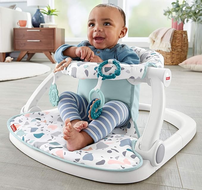 Fisher-Price Portable Baby Chair Sit-Me-Up Floor Seat with Developmental Toys & Machine Washable Seat Pad, Pacific Pebble