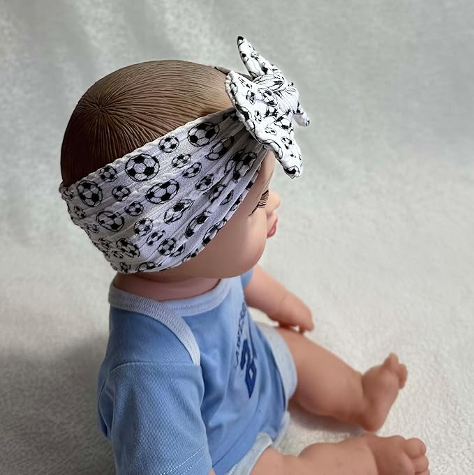 Baby Baseball Headband with Bow Headwear Sport Soccer Headband Bowknot Wide Hair Band Football Hair Bow for Toddler Infant TSFD55 (White Soccer Pattern)