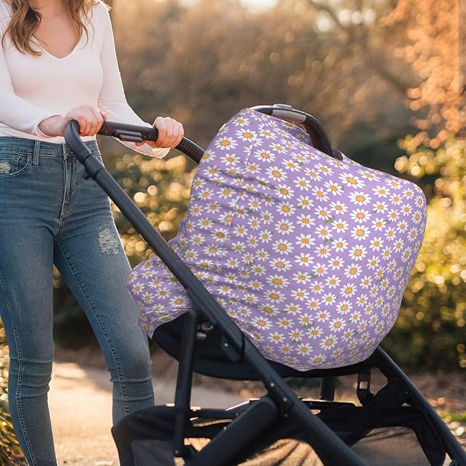 Daisy On Purple Background Baby Car Seat Covers Carseat Canopy Soft Infant Stroller Cover Nursing Breastfeeding Covers for Girls Boys Newborn