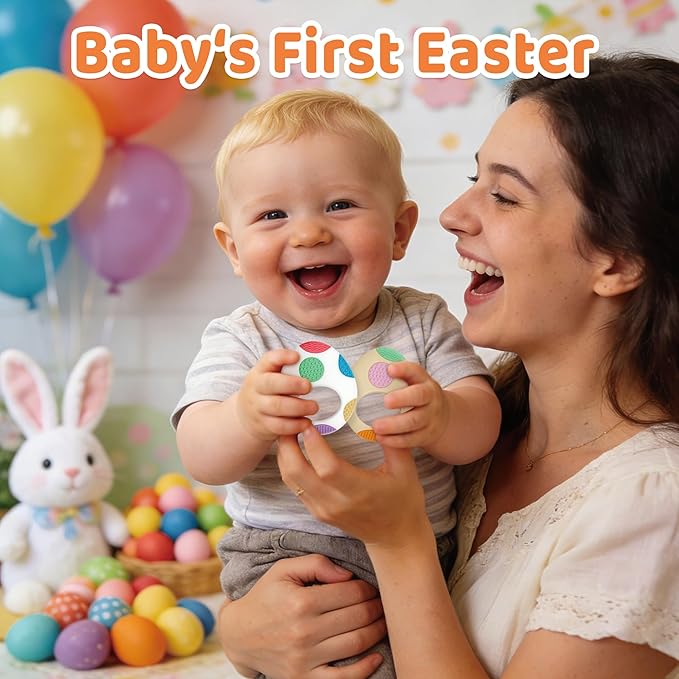 Easter Eggs Baby Teething Toys, Basket Essentials Stuffers Silicone Egg Teether Toys for Infant & Babies & Toddlers, Baby's First Easter's Stuffer Gift for Boys Girls BPA Free Easter