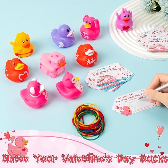 H1vojoxo Valentine’s Day Rubber Ducks - 20 Set Valentine's Day Rubber Ducks for Cruise Valentines Party Favor Duckies Cruise Duck Tags Kits for Pool Bath Toy Goodie Bag Fillers Classroom Exchange Gift