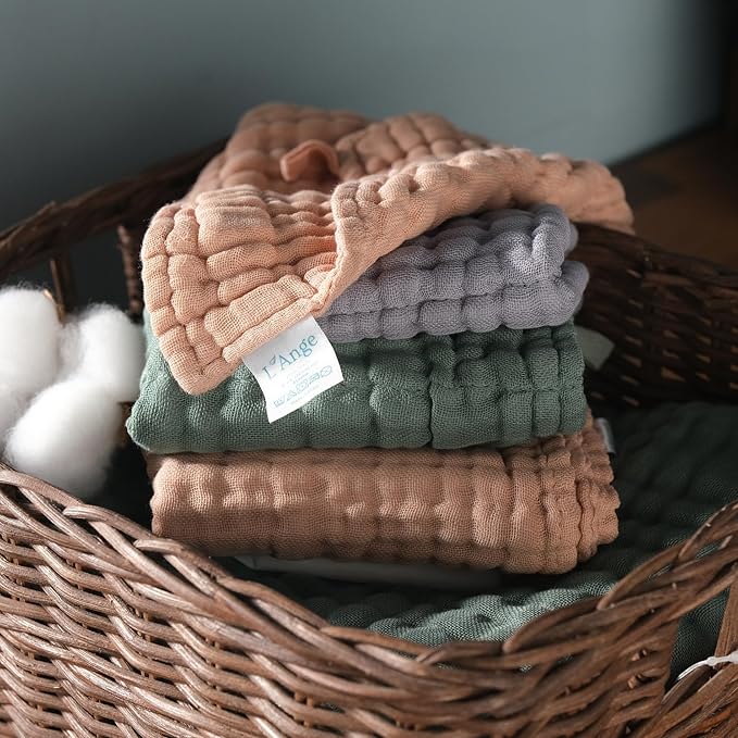 L'Ange Baby Washcloths and Burp Cloths Set - 3 Pack of 9 Layer 100% Cotton Muslin for Sensitive Skin - Super Absorbent - Medical Grade Packaging for Infants Newborns and Toddlers