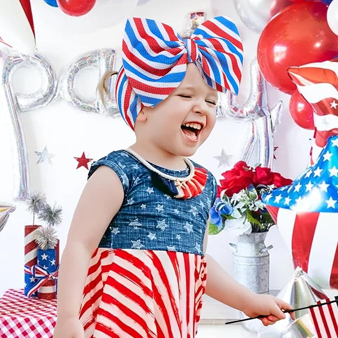 4th of July Toddler Hair Bows Headband, 7 inches Soft Stretchy Star Hair Accessories for Infant and Newborn Girls