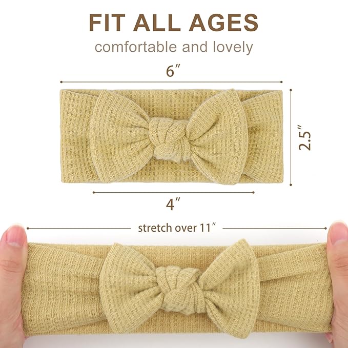 Handmade Hairbands with Bows, 4'' Baby Girls Headbands, Soft Hair Accessories for Infant Toddler, 3Pcs Dark Coffee Light Coffee Yellow