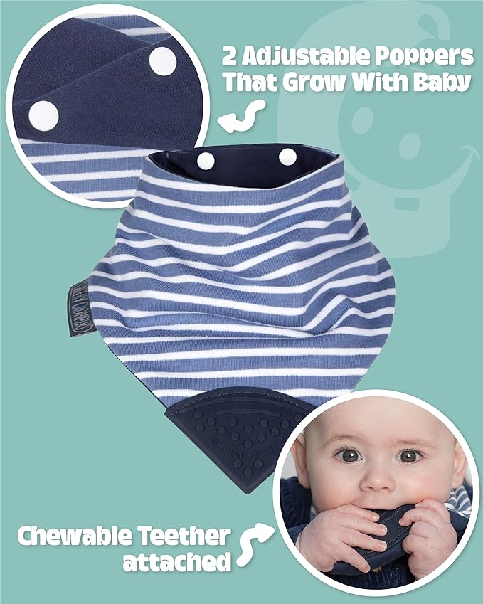 Cheeky Chompers Neckerchew Teething Bib, 2-in-1 Bandana Style Bib w/Food Grade Silicone Teether