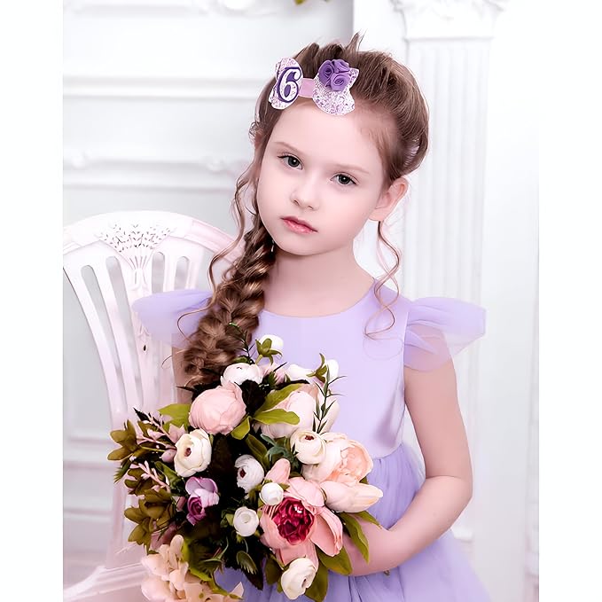 Sixth Birthday Hair Bow for Baby Girls 1 2 3 4 5 6 Years Sprinkle Decorations Party Hair Clip Accessories for Six 6th Birthday Glitter Purple Rose