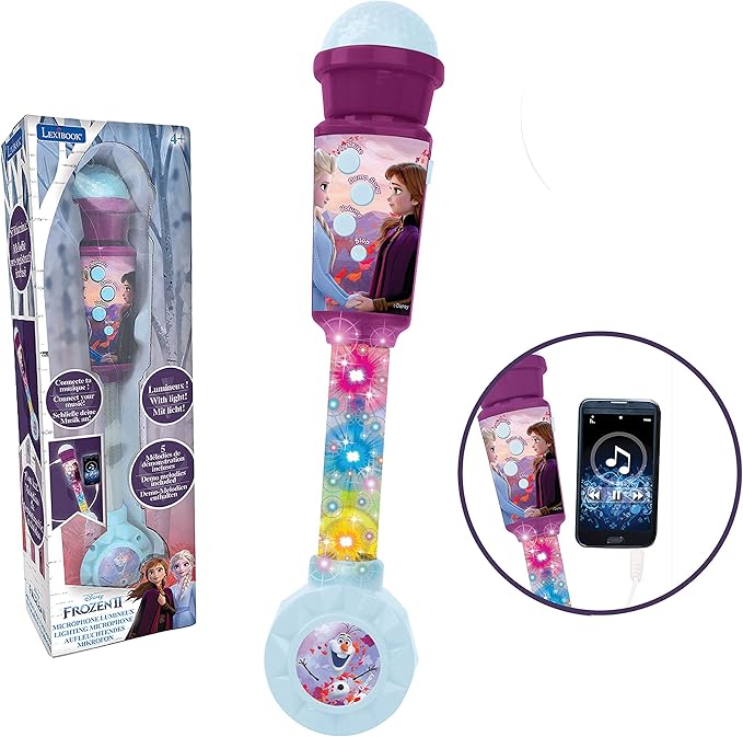 LEXIBOOK MIC90FZ Frozen Microphone for Children, Musical Toy Game, Built-in Speaker, Light Effects, Aux-in Cable Plug, Purple/Blue