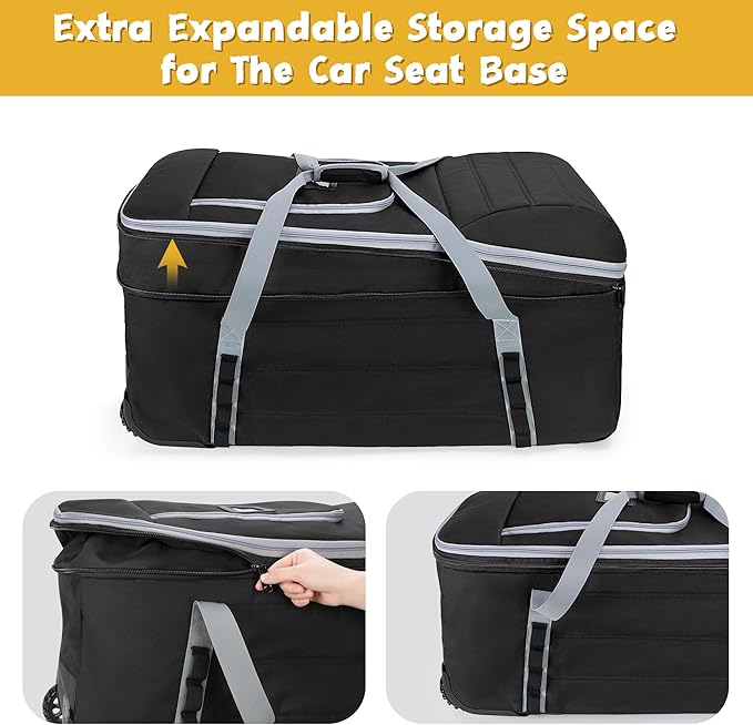 GRAOSO Car Seat Travel Bag with Wheels Compatible with UPPAbaby Aria and Mesa, Infant Padded Car Seat Carrier for Airport, Car Seat Gate Check Bag for Travel with Luggage Tag, Black, Bag Only