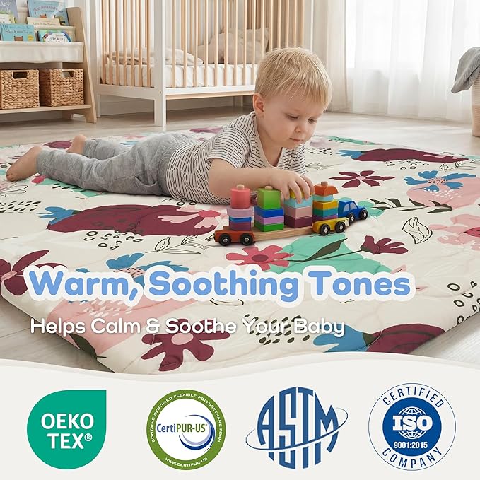 1.5" Thicker Baby Play Mat for Floor, 59x71 Removable & Machine Washable Cover Playpen Mat Softness Foam Mats, Easy-Clean Hygienic, Comfort Safety Kids Crawling Living Room (Floral)