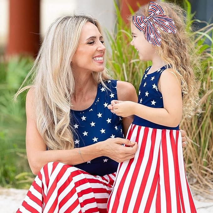 4th of July Hair Bows for Girls, Large Patriotic Fable Bow Handmade American Flag Hair Clips Independence Day Hair Accessories for Little Girls Toddlers Kids (Pattern A)