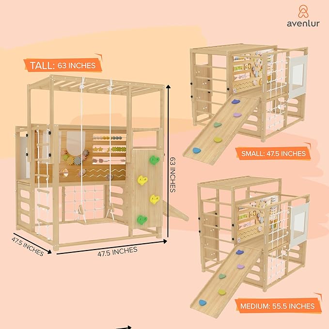 Avenlur Montessori Gym Alpine Wooden Jungle Gym with Indoor Swing, Toddler & Baby Climbing Toys, Rock Wall Perfect for Active Fun & Skill Development, Ages 2-8