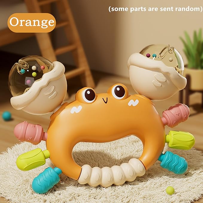 Baby Crab Rattle Toy- ABS Safe Toy for 0-6 Months Baby,Handheld Crab Shaped Toy for 6-12 Months, Early Education Grip & Smart Gift for Newborn Boys and Girls (Orange)