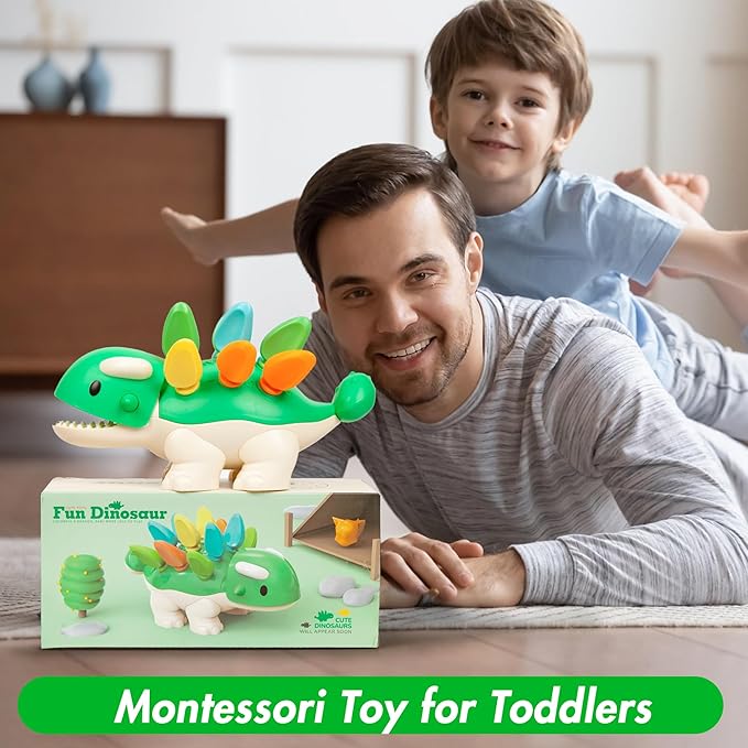Hirger Spike The Fine Motor Dinosaur: Montessori Baby Sensory Toys for Toddlers 1-3, Preschool Learning Educational Activities, 12+ Months Old Birthday Gift