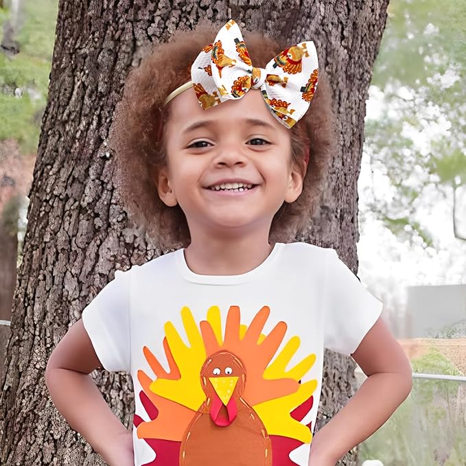YanJie Thanksgiving Baby Headbands Turkey Printed Hair Bows for Girls Baby Hairbands Toddler Accessories Gift for Girls Infants Child Turmeric Bows