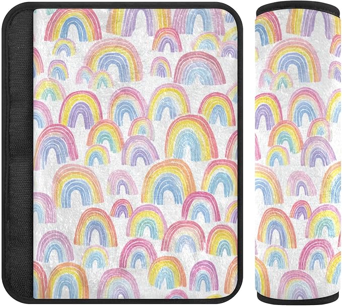 2 Pack Seatbelt Covers Seat Belt Cover Pad for Adults Boys Girls Car Seat Strap Covers Pads Cushion Universal Shoulder Strap Pad Protector for Backpack Camera Bag 10x7.7Inch Gradient Cute Rainbows
