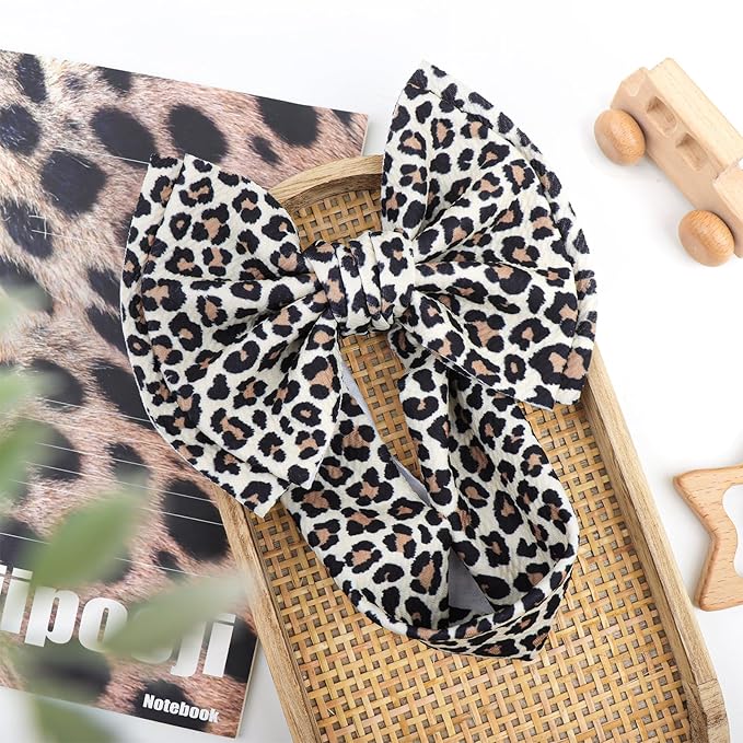 YanJie Bows for Baby Girl Leopard Print Headbands for Girls 7’’ Brown Bow Toddler Hair Accessories Newborn Infant Baby Headband