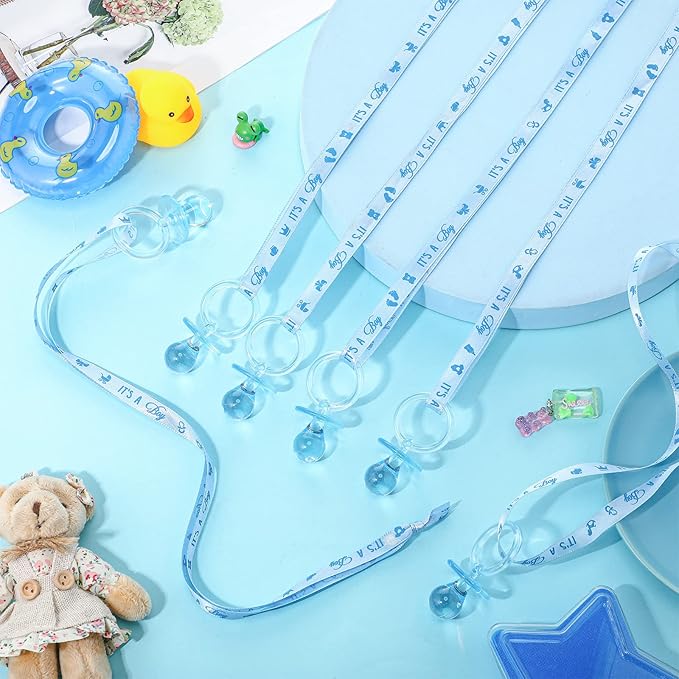 Coume 60 Pieces Baby Shower Pacifiers Necklace Acrylic Pacifiers Necklace Charm Party Favors for Girls Boys Baby Shower Party Decorations Table Scatter(Boy Style,Blue)