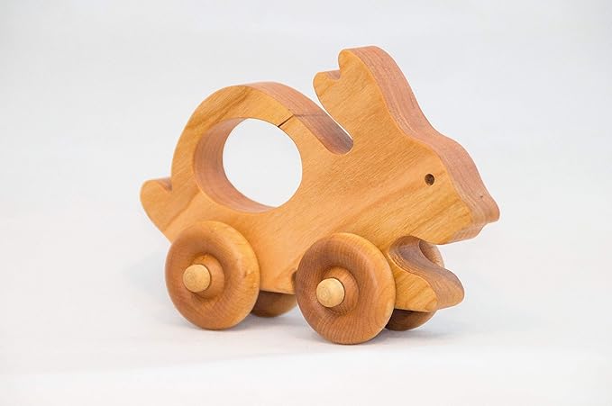 Wooden Easter Bunny Toy – Easter Basket Gift for Toddlers & Kids, Handmade Wooden Bunny Push Toy, Natural Wood Spring Animal Toy