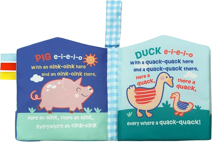 Magic Years 5 inch Soft, Crinkle Activity Book with Teether and Travel Strap for Baby, Old Macdonald Had a Farm, Red
