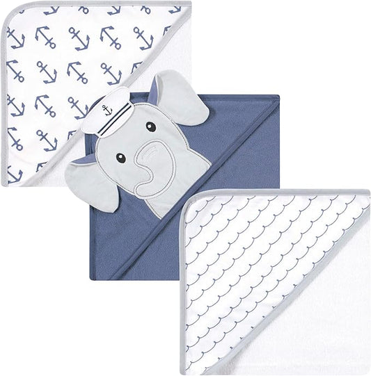 Hudson Baby Unisex Baby Cotton Rich Hooded Towels, Sailor Elephant, One Size