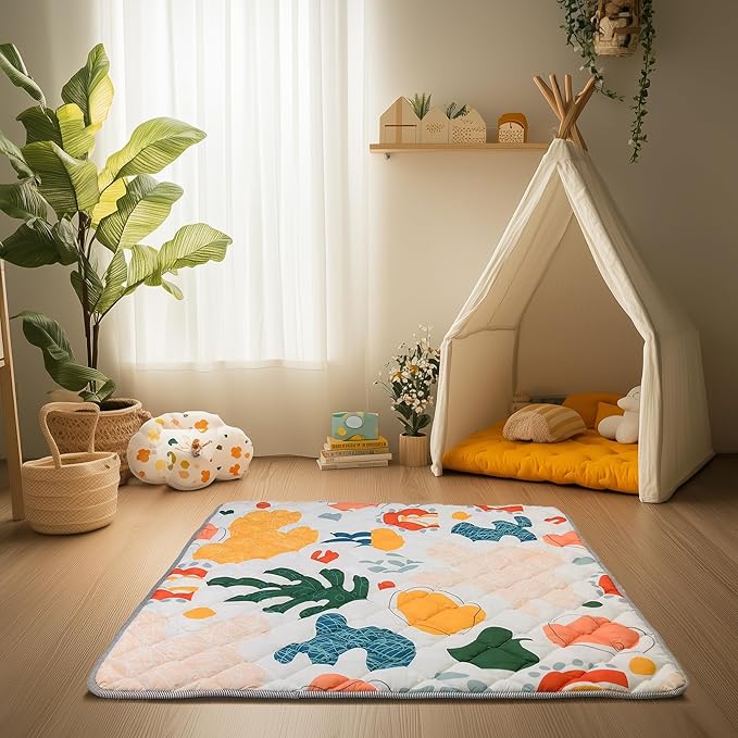 Sinhaklóho 50" x50" Foldable Thicker Foam Baby Play Mat for Playpens & Floors - Soft, Non-Slip & Odor-Free Crawling Mat for Infants & Toddlers, Machine Washable, Botanical Bliss Design