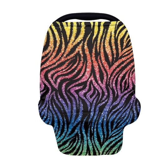 Coldinair Rainbow Zebra Print Car Seat Cover for Babies Boys Girls,Soft Stretchy Nursing Cover,Breathable Infant Carseat Canopy,Shopping Cart/High Chair/Stroller Covers