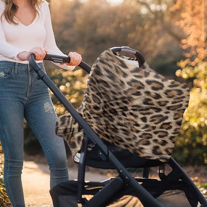 Forchrinse Cheetah Baby Car Seat Canopy Soft Nursing Breastfeeding Cover Stroller Cover Baby Car Seat Cover for Boys Girls